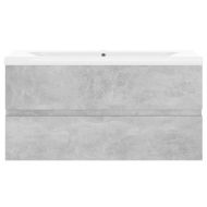 Шкаф за баня с вградена мивка, бетонно сив, инженерно дърво