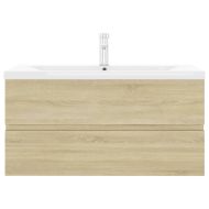 Шкаф за баня с вградена мивка, дъб сонома, инженерно дърво