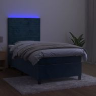 Боксспринг легло с матрак и LED, тъмносиньо, 80x200 см, кадифе