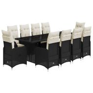 Градински бистро комплект с възглавници 11части черен полиратан