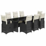 Градински бистро комплект с възглавници 9 части черен полиратан