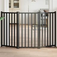 Сгъваема преграда за кучета 3 панела черен 150 см чам масив