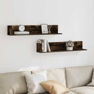 Стенни рафтове 2 бр опушен дъб 100x16,5x16,5 см инженерно дърво
