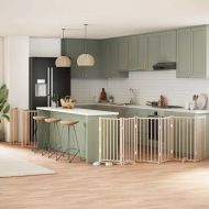 Сгъваема преграда за кучета с врата 15 панела 750 см топола