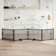 Сгъваема преграда за кучета с врата 4 панела 320 см Масивна ела