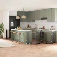 Сгъваема преграда за куче с врата 6 панела черна 480 см топола