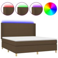 Боксспринг легло с матрак и LED, тъмнокафяво, 160x200 см, плат