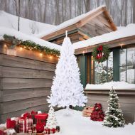 Изкуствена коледна елха с гъсти клонки, бяла, 210 см, PVC