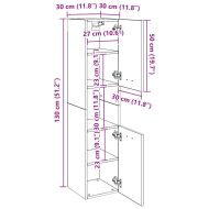 Шкаф за баня, сив сонома, 30x30x130 см, инженерно дърво