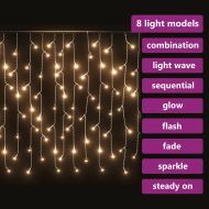 LED завеса ледени висулки 10 м 400 LED топло бяло 8 режима