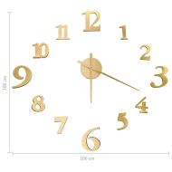 3D стенен часовник, модерен дизайн, злато, 100 см, XXL