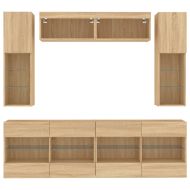 Комплект ТВ стенни шкафове, 6 части, с LED светлини, сонома дъб