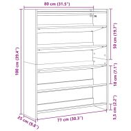 Етажерка за обувки, опушен дъб, 80x25x100 см, инженерно дърво