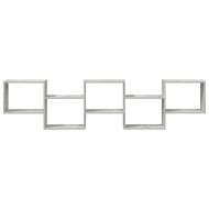 Стенен кубичен рафт, 5 отделения, бетонно сив, инженерно дърво