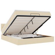 Османска легло с матрак и LED, кремаво, 160x200 см, плат