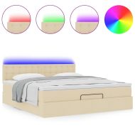 Османска легло с матрак и LED, кремаво, 160x200 см, плат