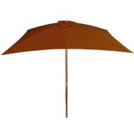 Градински чадър с дървен прът, теракота, 200x300 см