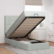 Османска легло с матраци и LED, светлосиво, 90x190 см, кадифе