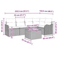 Градински Софа Комплект с възглавница 6 pcs Черно Полиратан