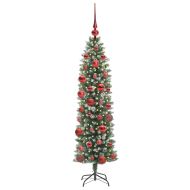 Изкуствено Тънко Коледно Дърво с поставка Зелен и бял 150 cm