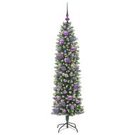 Изкуствено Тънко Коледно Дърво Зелен и бял 150 cm
