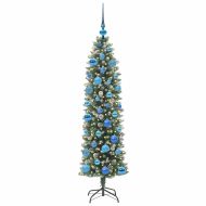Изкуствено Тънко Коледно Дърво Зелен и бял 150 cm