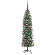 Изкуствено Тънко Коледно Дърво Зелен и бял 150 cm