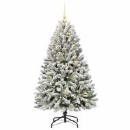 Изкуствено коледно дърво с хингед Зелен и бял 120 cm