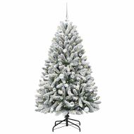 Изкуствено коледно дърво с хингед Зелен и бял 150 cm