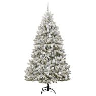 Изкуствено коледно дърво с хингед Зелен и бял 210 cm