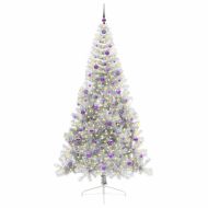 Изкуствена коледна елха с подсветка Сребрист 240 cm PET