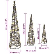 Коледно дърво 3 pcs Топло бяло 20 х 20 х 80 см Ратан