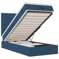 Османска легло с матрак и LED, синьо, 90x190 см, плат