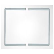 LED шкаф с огледало за баня, сив, 80x12x68 см