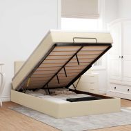 Османска легло с матрак, кремаво, 120x200 см, плат