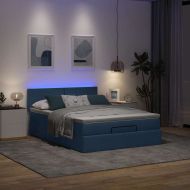 Османска легло с матрак и LED, синьо, 140x190 см, плат