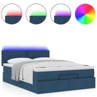 Османска легло с матрак и LED, синьо, 140x190 см, плат
