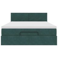 Османска легло с матрак и LED, тъмнозелено, 140x190 см, кадифе