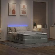 Османска легло с матрак и LED, светлосиво, 140x190 см, кадифе
