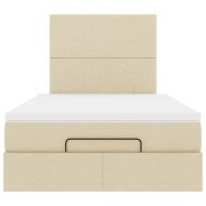 Османска легло с матрак и LED, кремаво, 120x200 см, плат