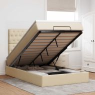 Османска легло с матрак и LED, кремаво, 120x200 см, плат