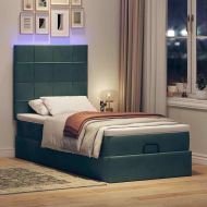 Османска легло с матраци и LED, тъмнозелено, 80x200 см, кадифе