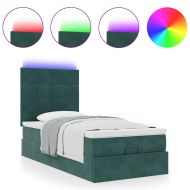 Османска легло с матраци и LED, тъмнозелено, 80x200 см, кадифе