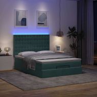 Османска легло с матраци и LED, тъмнозелено, 140x190 см, кадифе