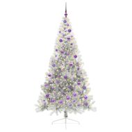 Изкуствена коледна елха с подсветка Сребрист 210 cm PET