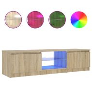 ТВ шкаф с LED осветление, опушен дъб, 140x40x36 см