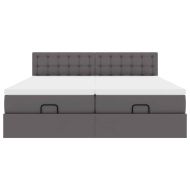 Османска легло с матраци, сиво, 180x200 см, изкуствена кожа