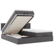 Османска легло с матраци&LED, сиво, 180x200 см, изкуствена кожа