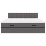Османска легло с матраци&LED, сиво, 180x200 см, изкуствена кожа