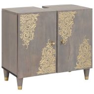 Шкаф за мивка с врата Сив 62 x 33 x 58 см Солидно мангово дърво